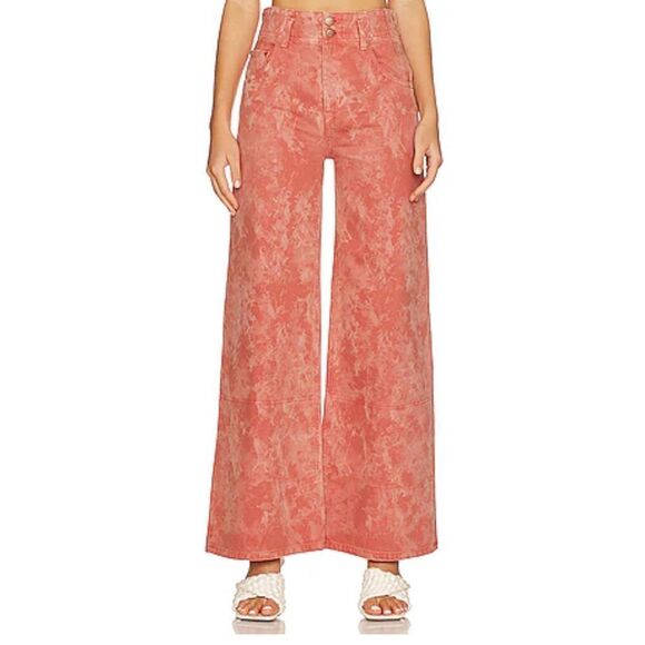 Ulla Johnson Margot Aura Wash Peach Denim Wide Leg High Rise Jeans NWT Size 26 - Picture 2 of 10